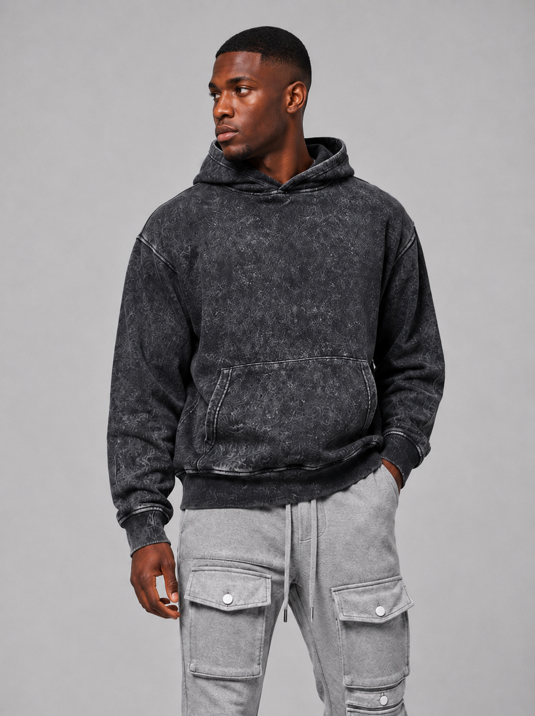 Acid Wash Pullover Fleece Hoodie