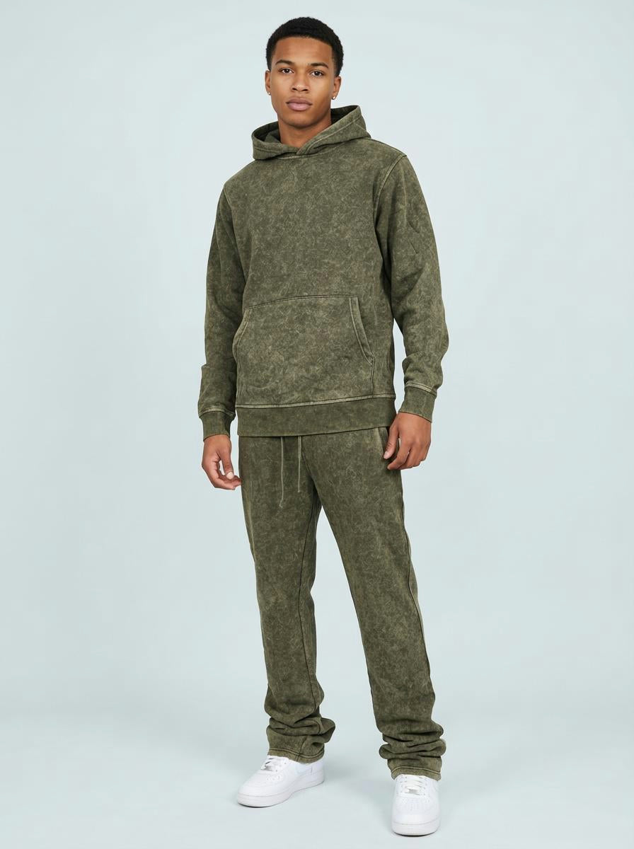 Acid Wash Pullover Fleece Hoodie - detail