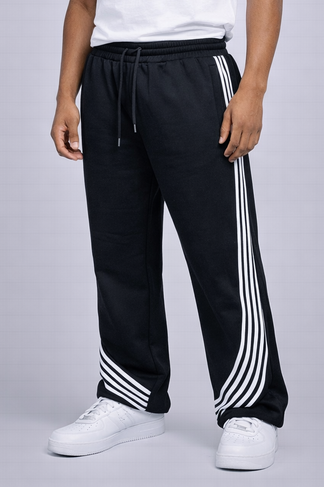 Stripe Baggy Fleece Pants - Black/White