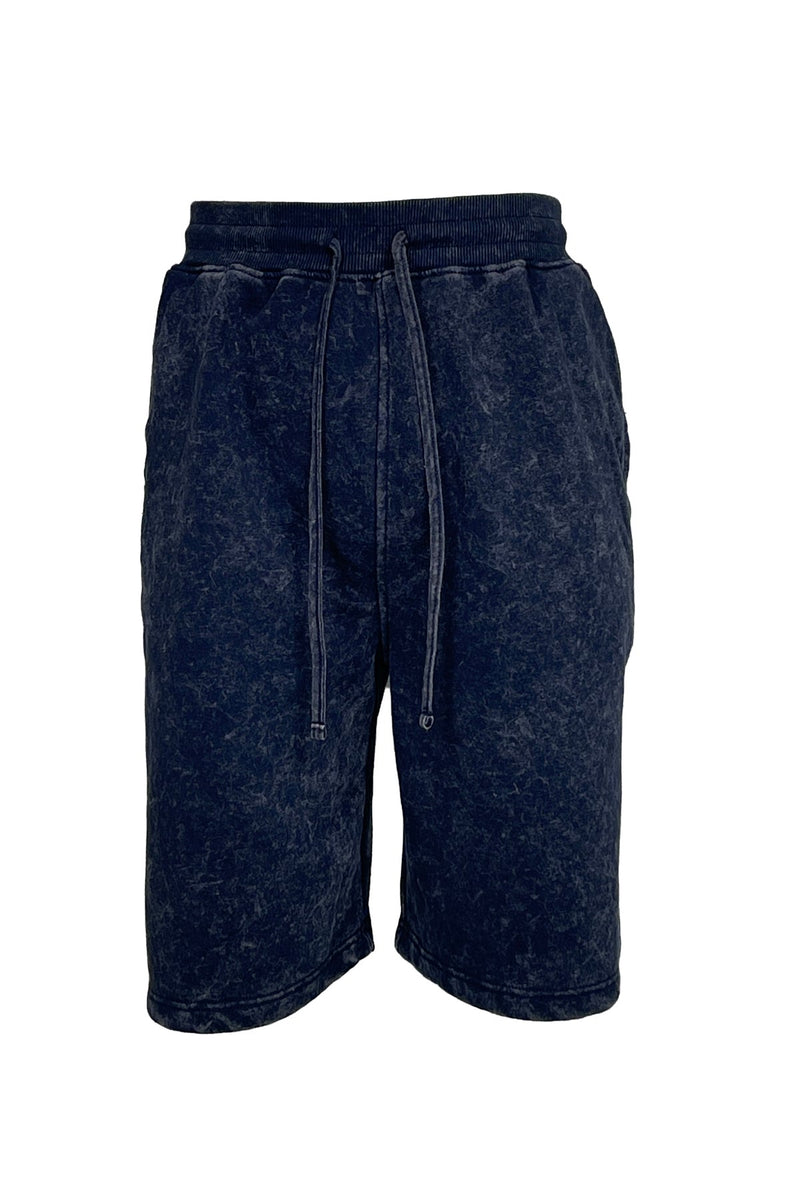 Acid Wash Fleece Shorts - Navy
