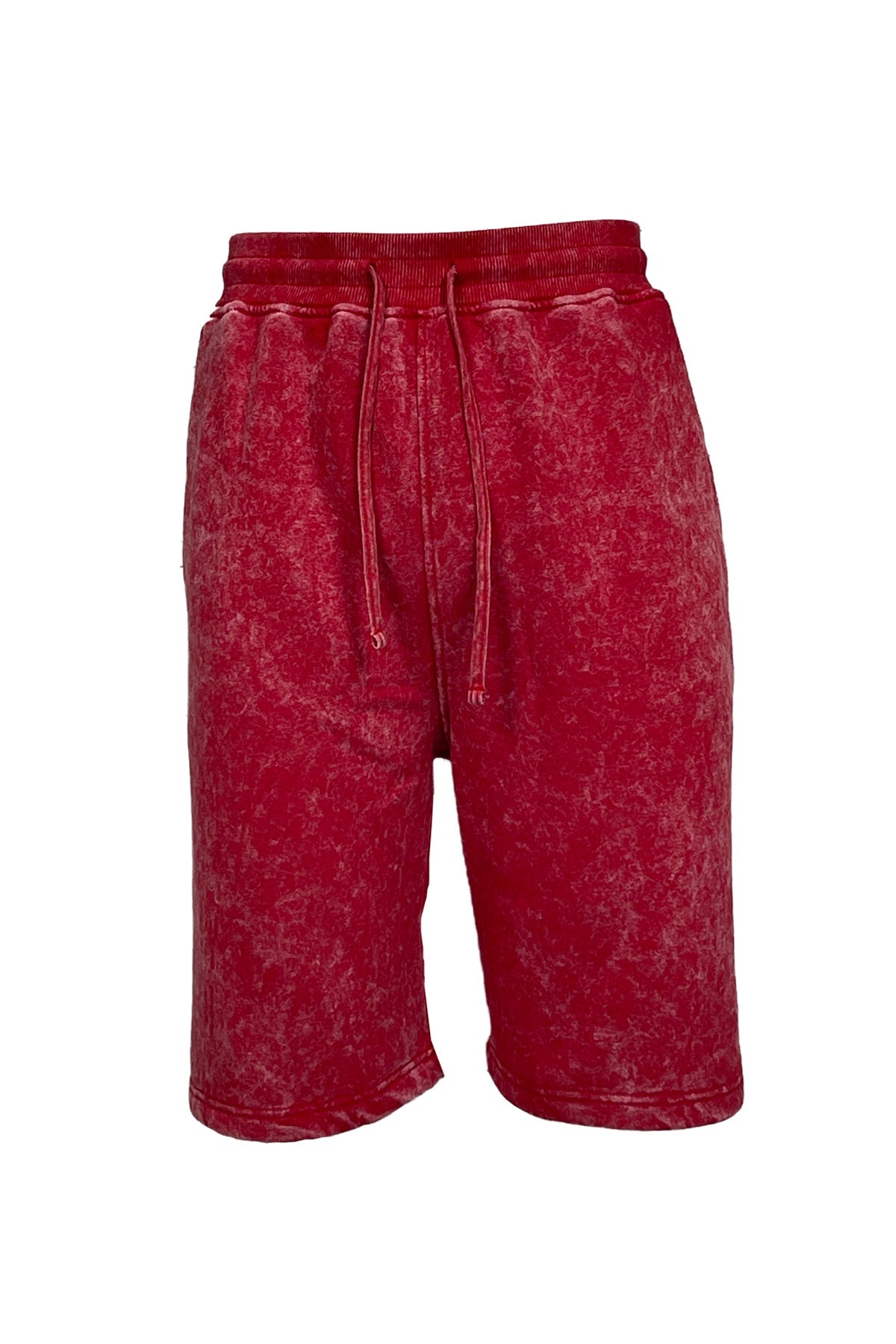 Acid Wash Fleece Shorts - Red