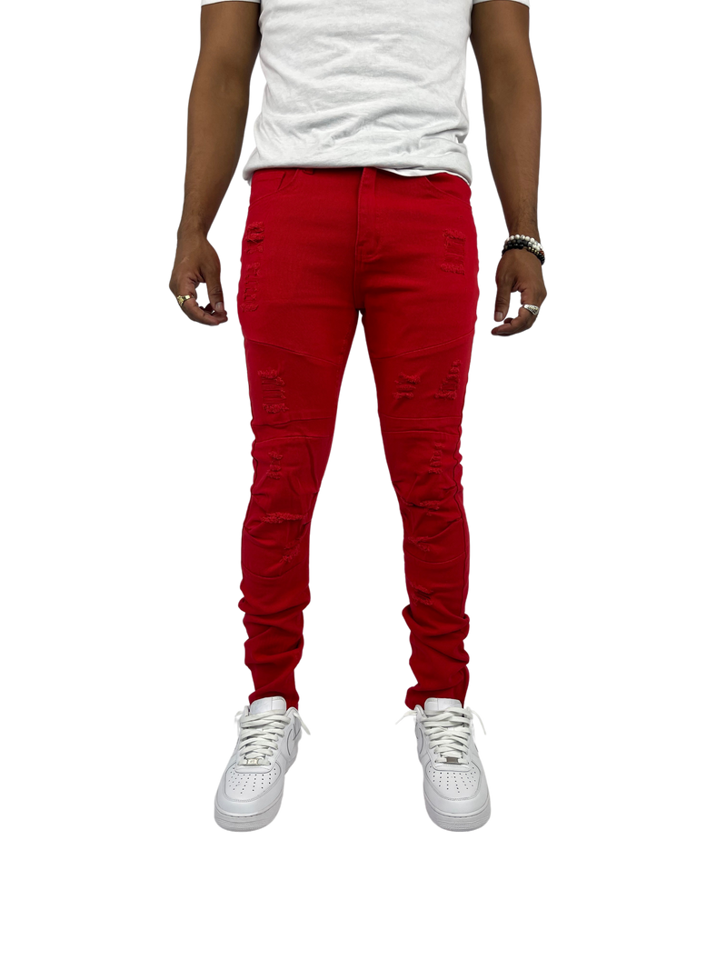 Ripped Skinny Jeans - Red