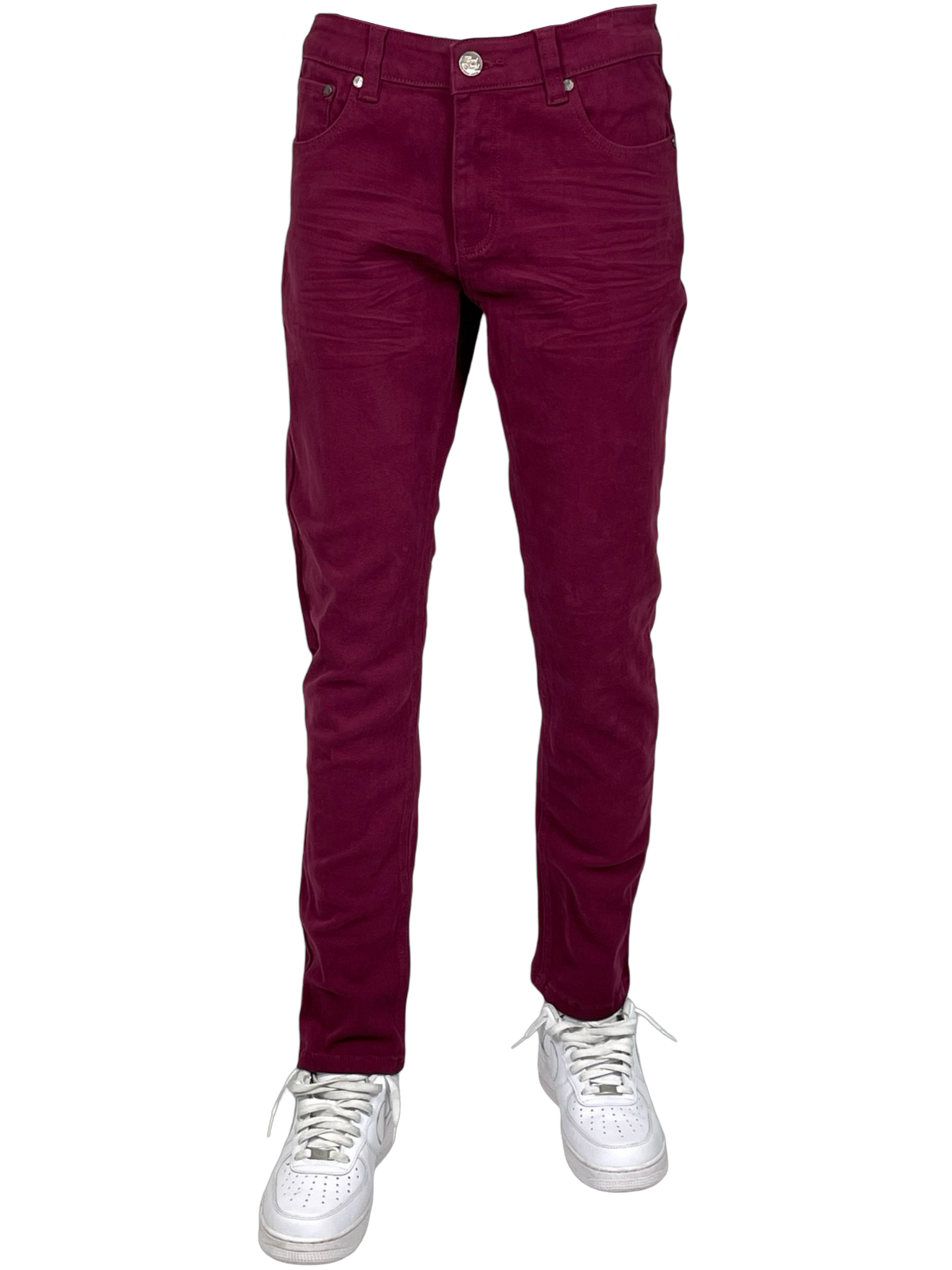 Twill Slim-Fit Stretch Pants - Burgundy
