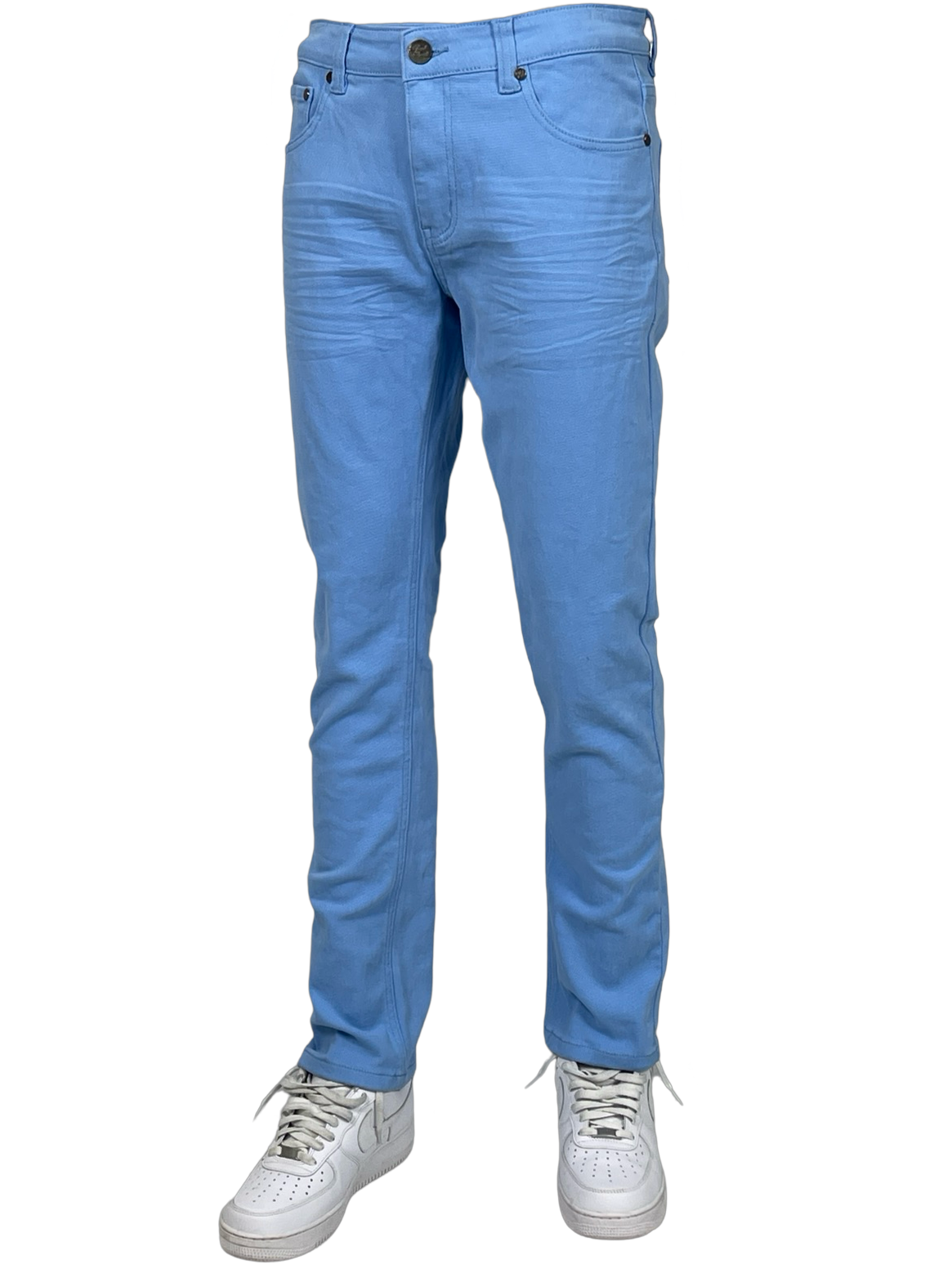 Twill Slim-Fit Stretch Pants - Sky Blue