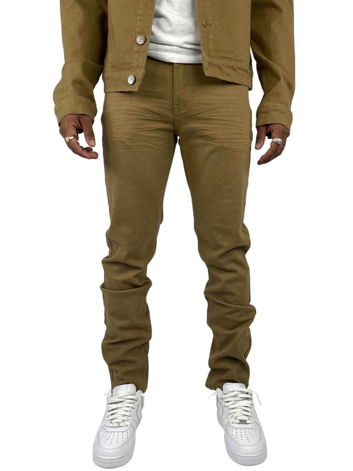 Twill Slim-Fit Stretch Pants - B Khaki