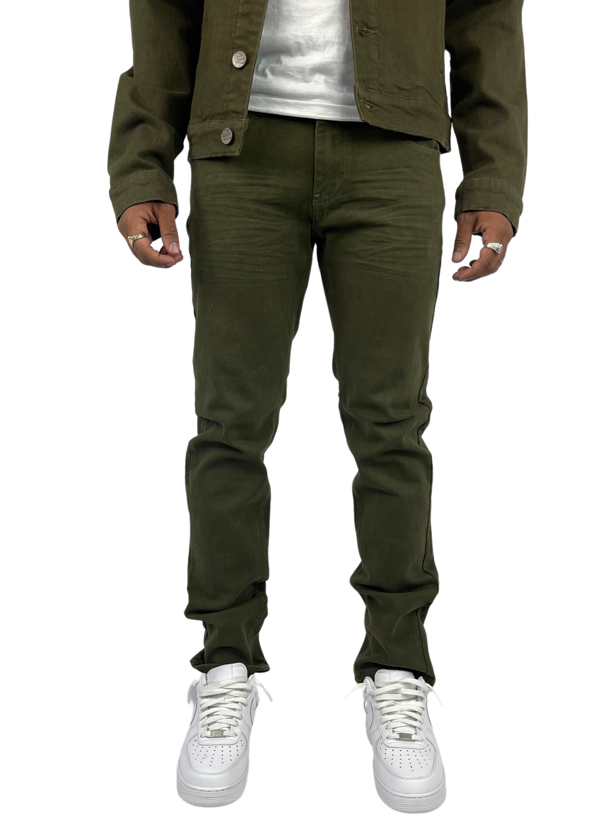Twill Slim-Fit Stretch Pants - Olive