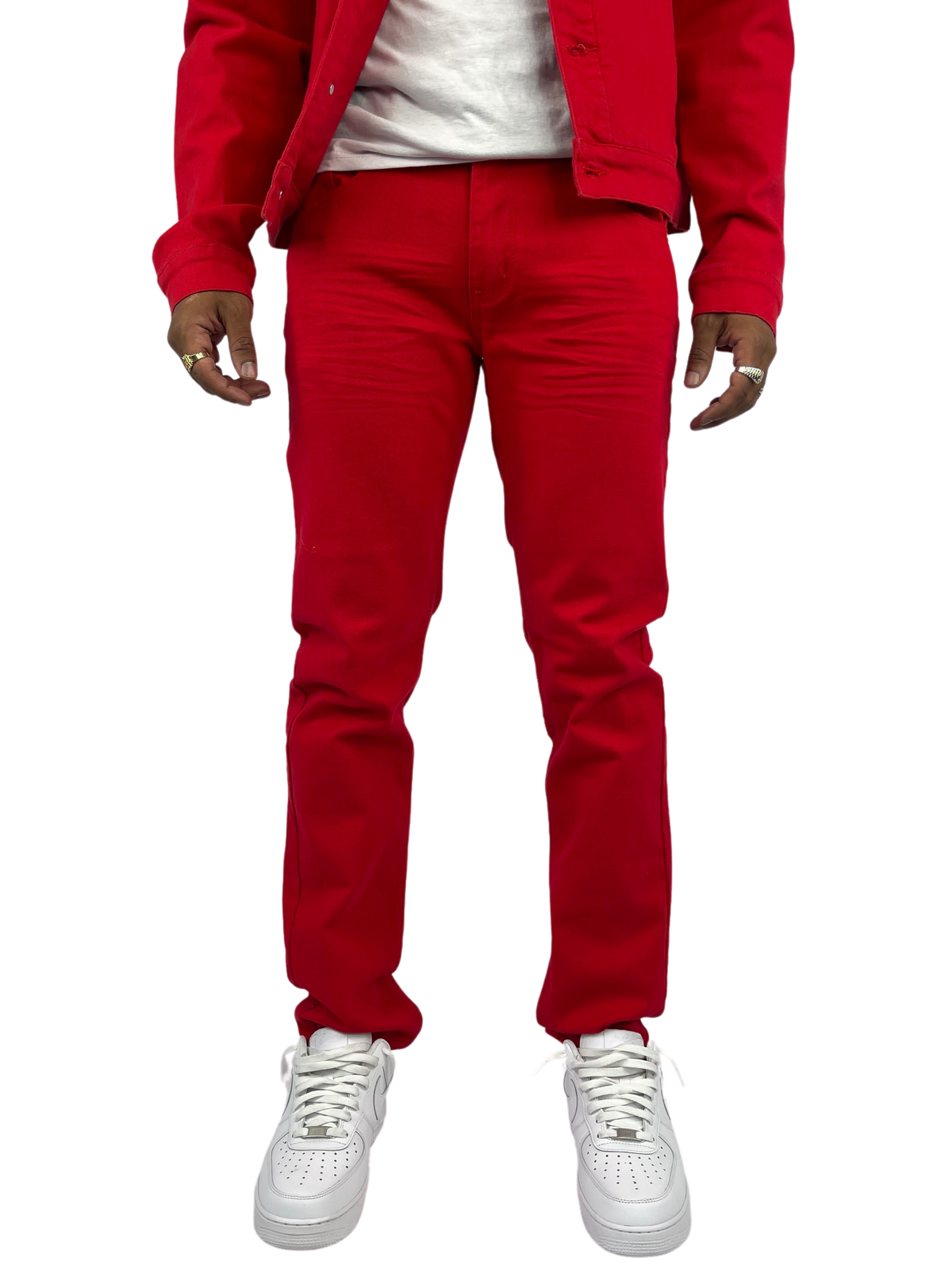 Twill Slim-Fit Stretch Pants - Red