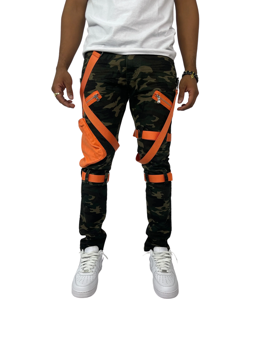 Strap Cargo Pants - Camo/Orange