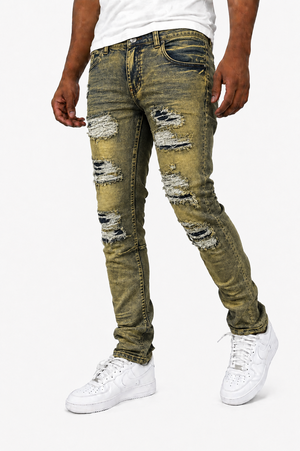 Slim Fit Rip & Repair Jeans - Dirt Wash