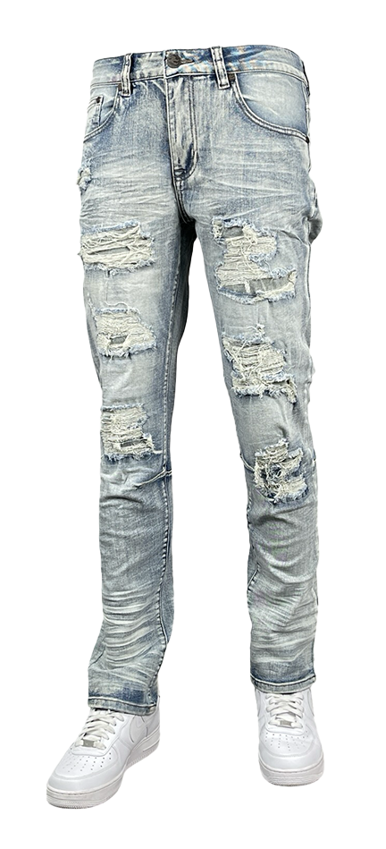 Slim Fit Rip & Repair Jeans - Ice Blue