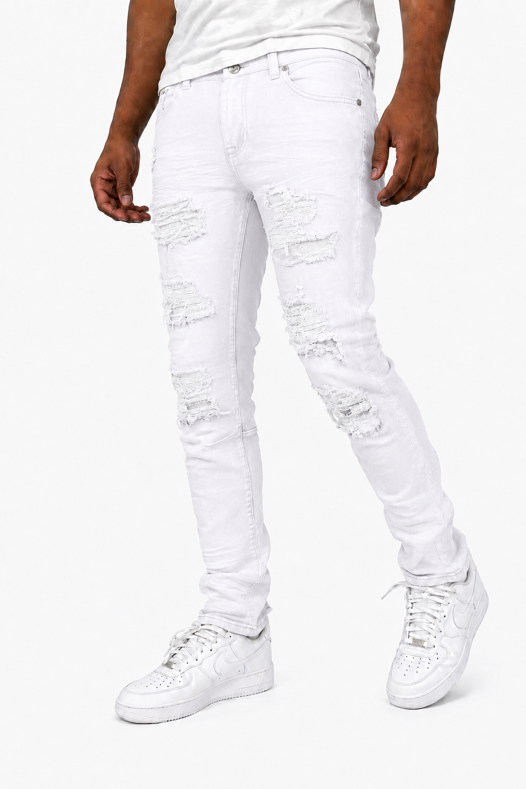 Slim Fit Rip & Repair Jeans - White