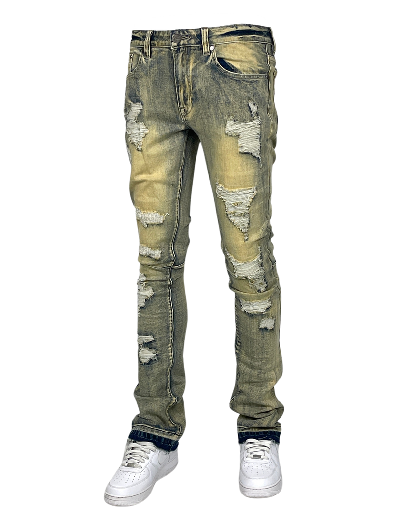 Men's Dark Tint Distressed Stacked Jeans — alternate view