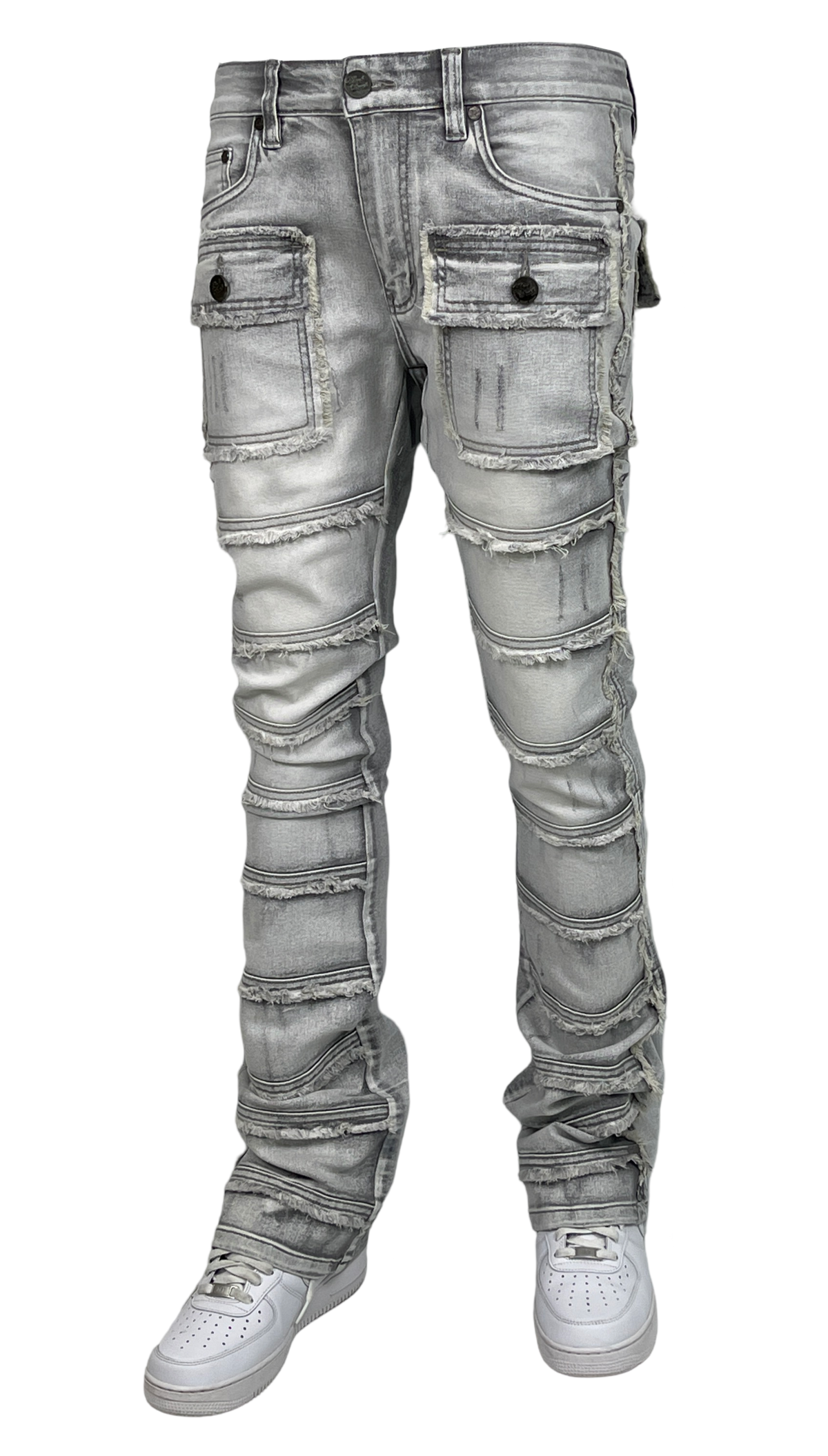 Distressed Stack Jeans - Gray Wash