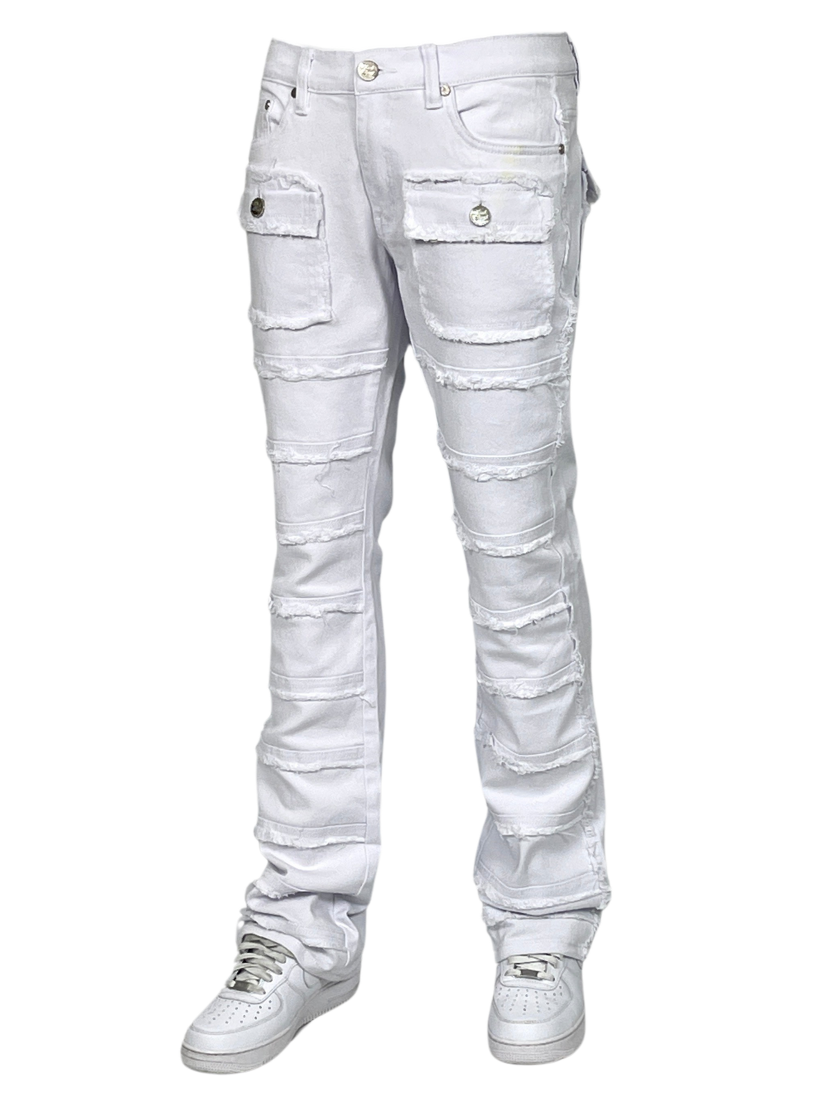 Distressed Stack Jeans - White