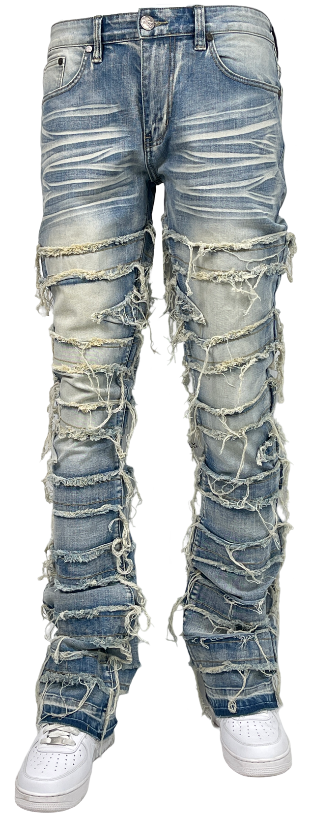 Tattered Stack Jeans - Ice Blue