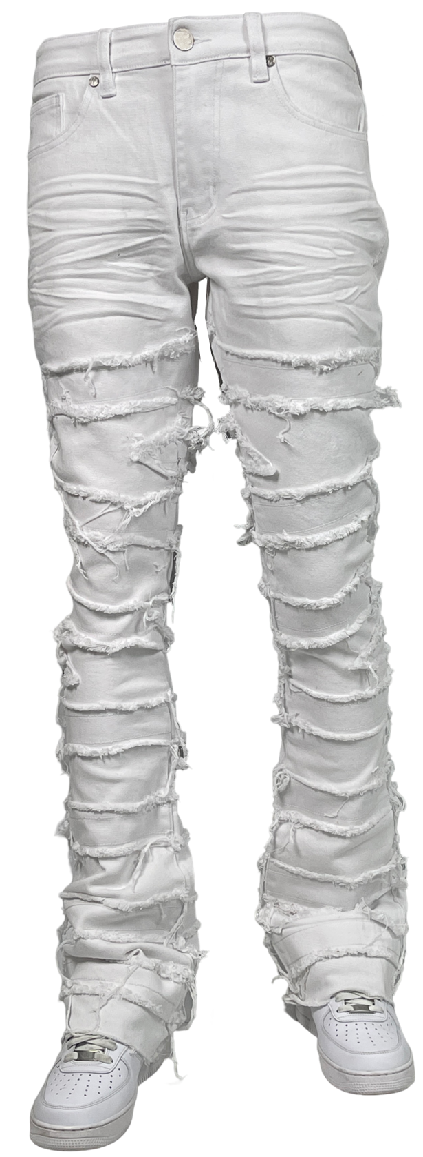 Tattered Stack Jeans - White