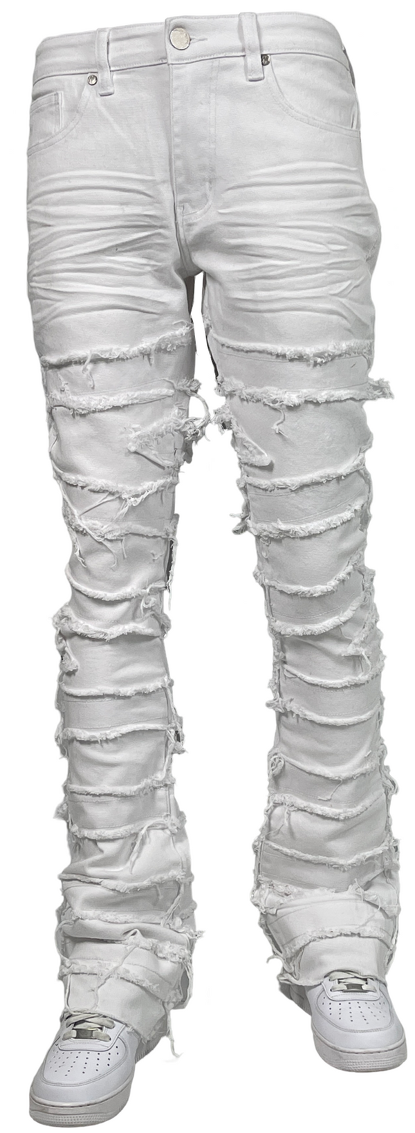 Tattered Stack Jeans - White