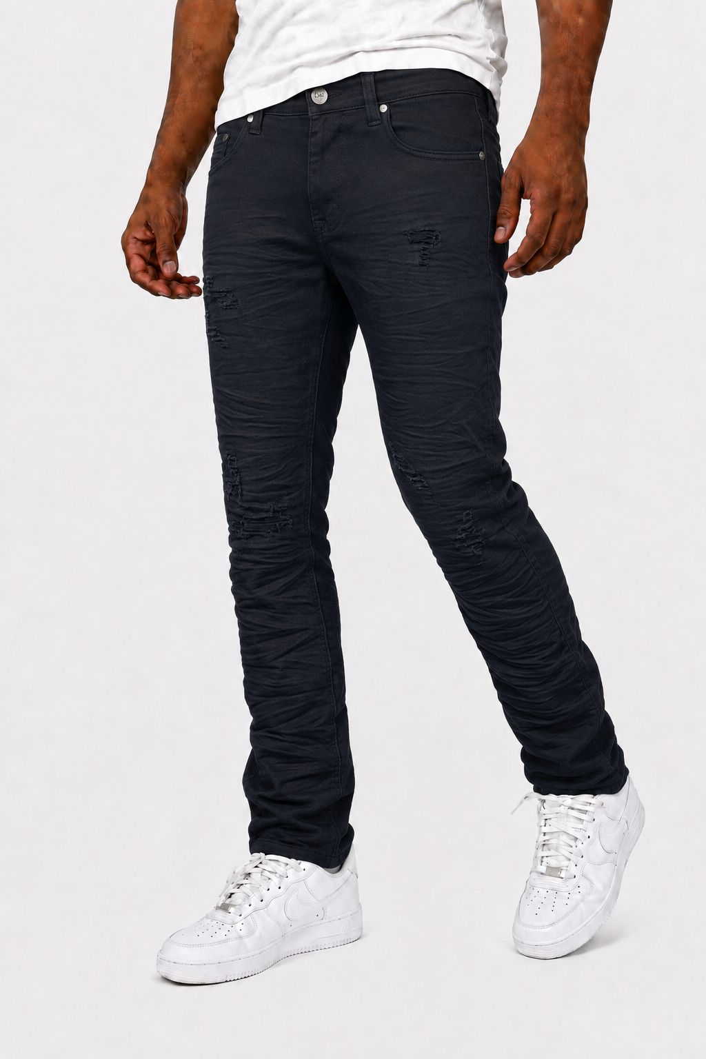 Slim-Fit Distressed Jeans - Jet Black