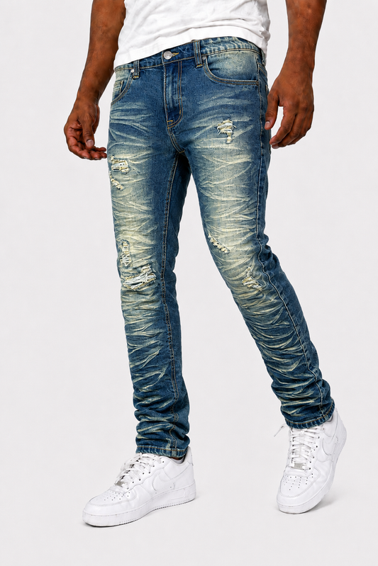 Slim-Fit Distressed Jeans - Terra