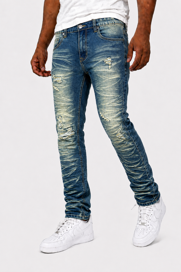 Slim-Fit Distressed Jeans - Terra