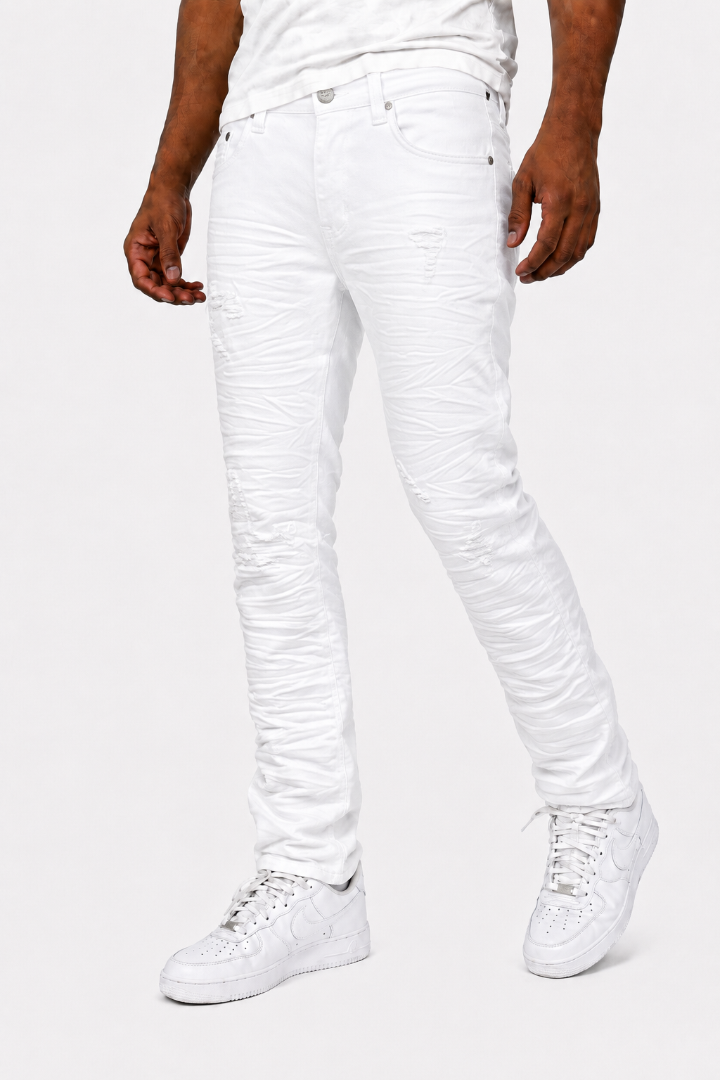 Slim-Fit Distressed Jeans - White
