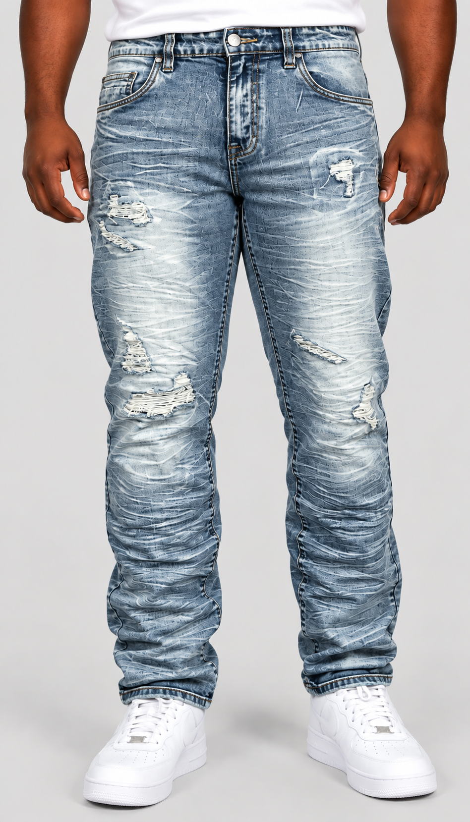 B&T Slim-Fit Distressed Jeans - Dark Wash