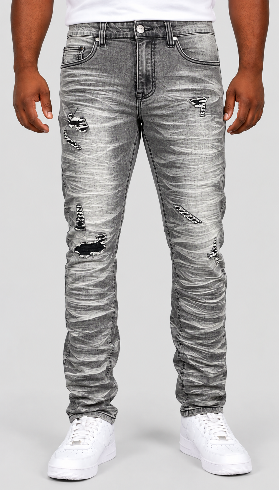 B&T Slim-Fit Distressed Jeans - Granite