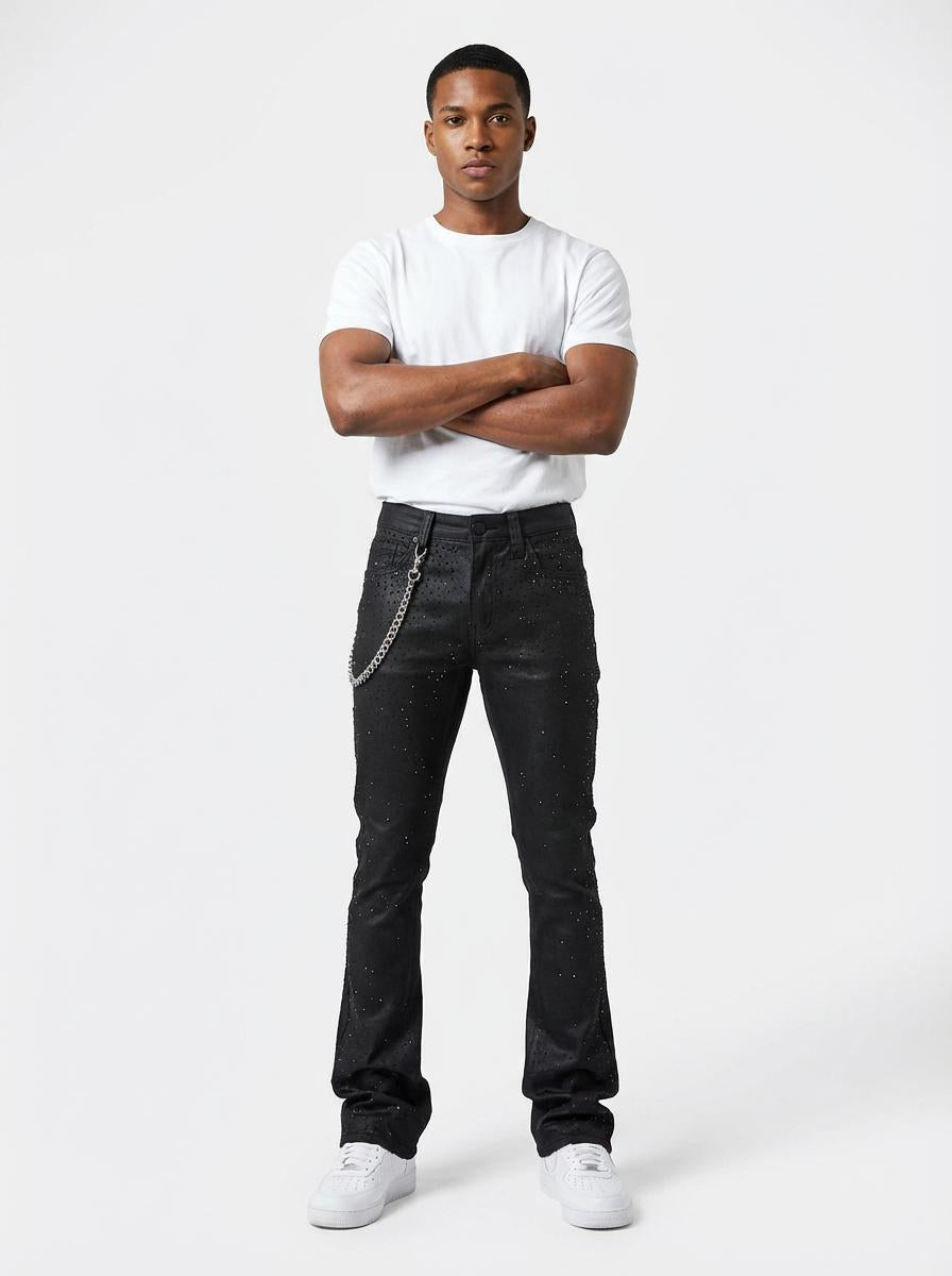 Coated Stack-Fit Rhinestone Jeans