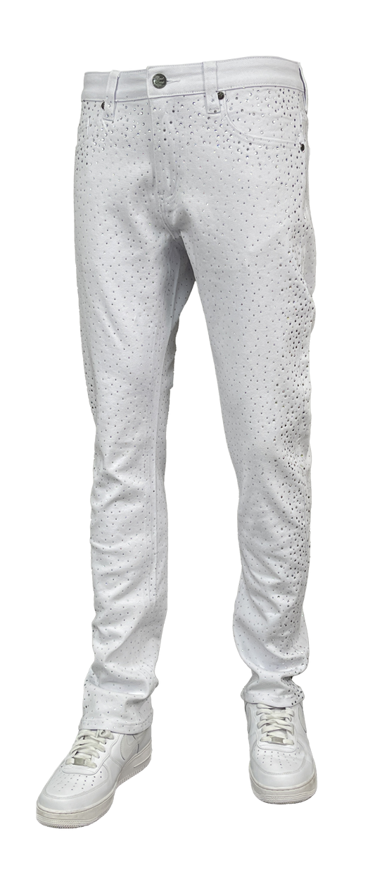 Coated Slim-Fit Rhinestone Jeans - White