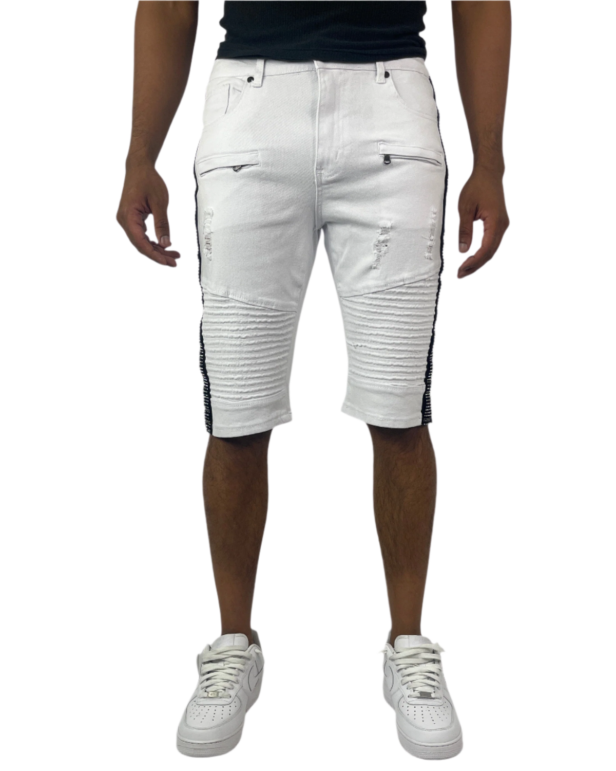 Rhinestone Moto Short - White