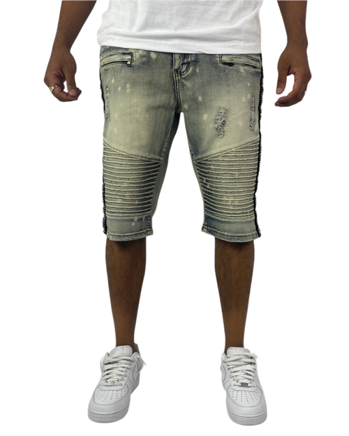 B&T Rhinestone Moto Short - Antique Bleach