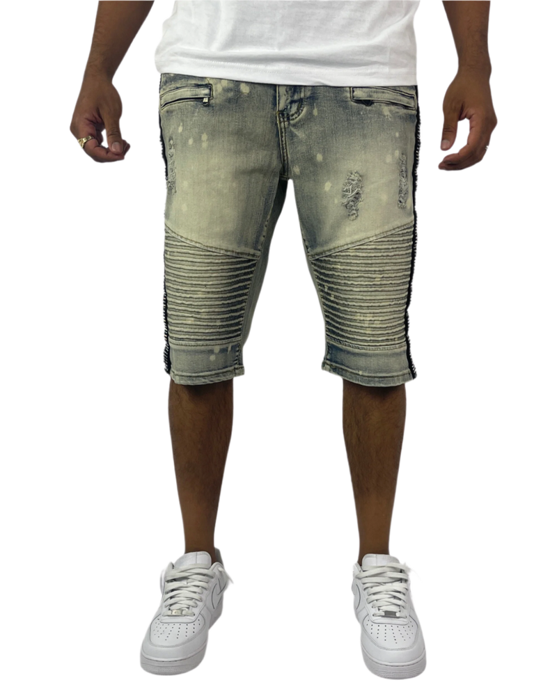 B&T Rhinestone Moto Short - Antique Bleach