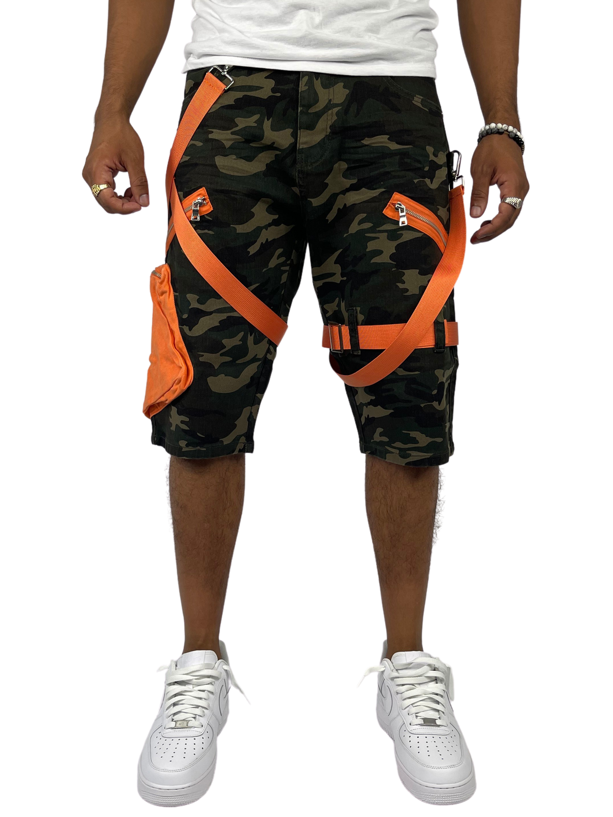 Strap Cargo Shorts - Camo/Orange
