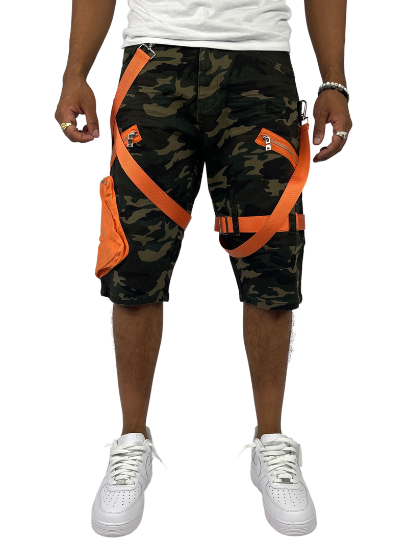 Strap Cargo Shorts - Camo/Orange