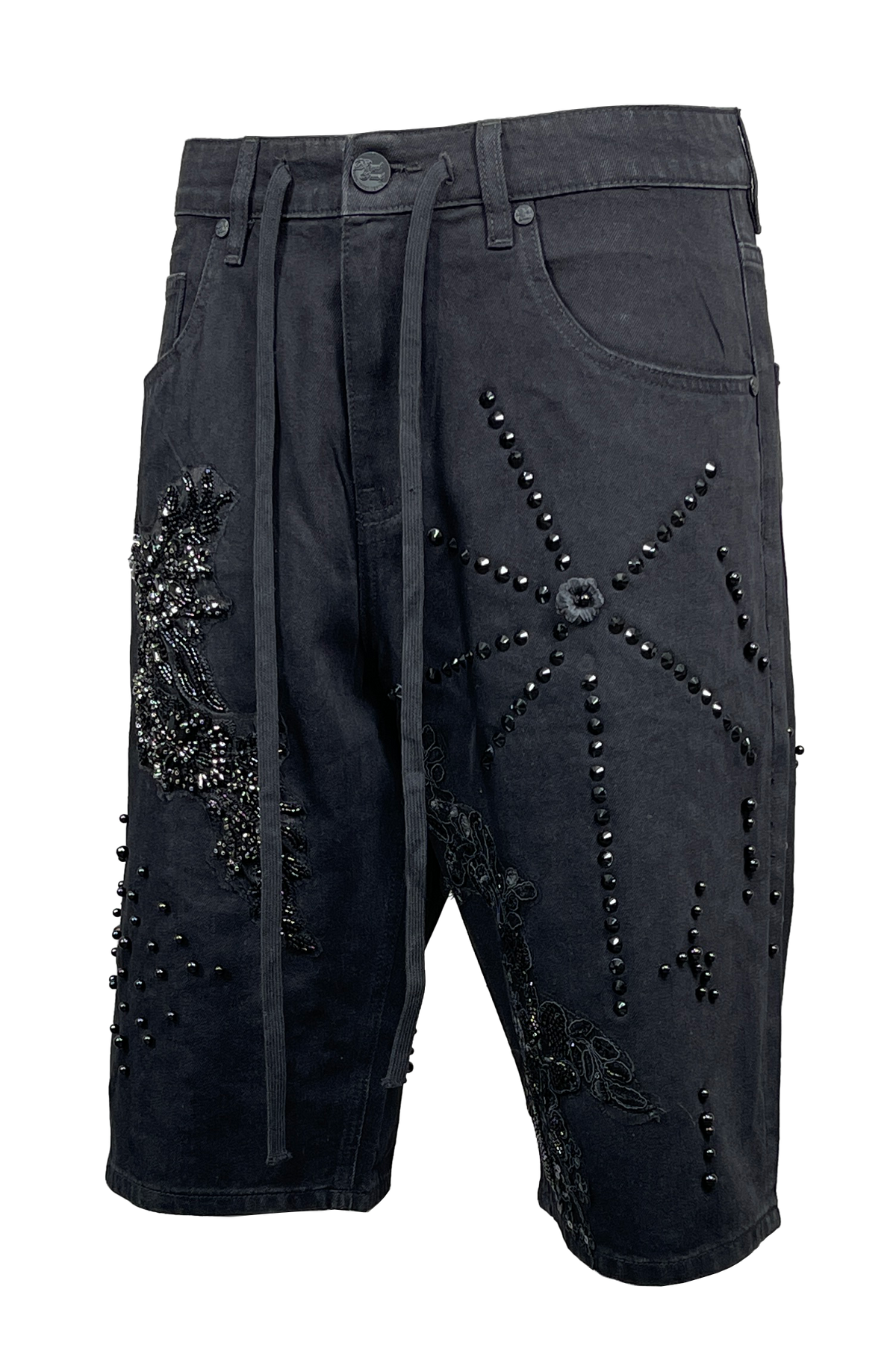 Lace/Pearl Denim Shorts - Black
