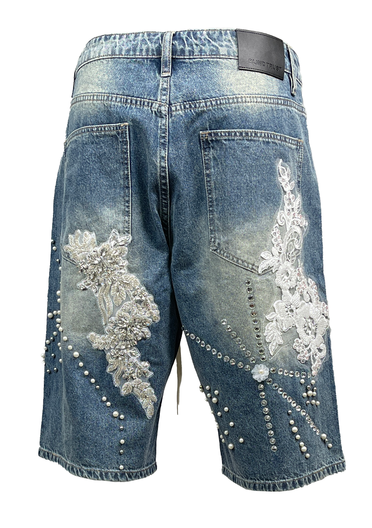 Lace/Pearl Denim Shorts