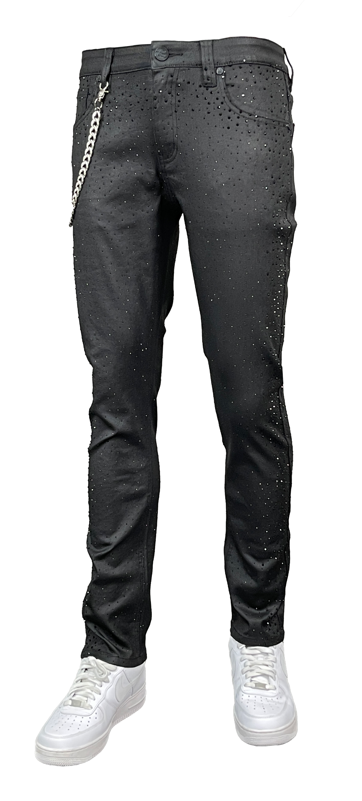 Coated Slim-Fit Rhinestone Jeans - Wax Black