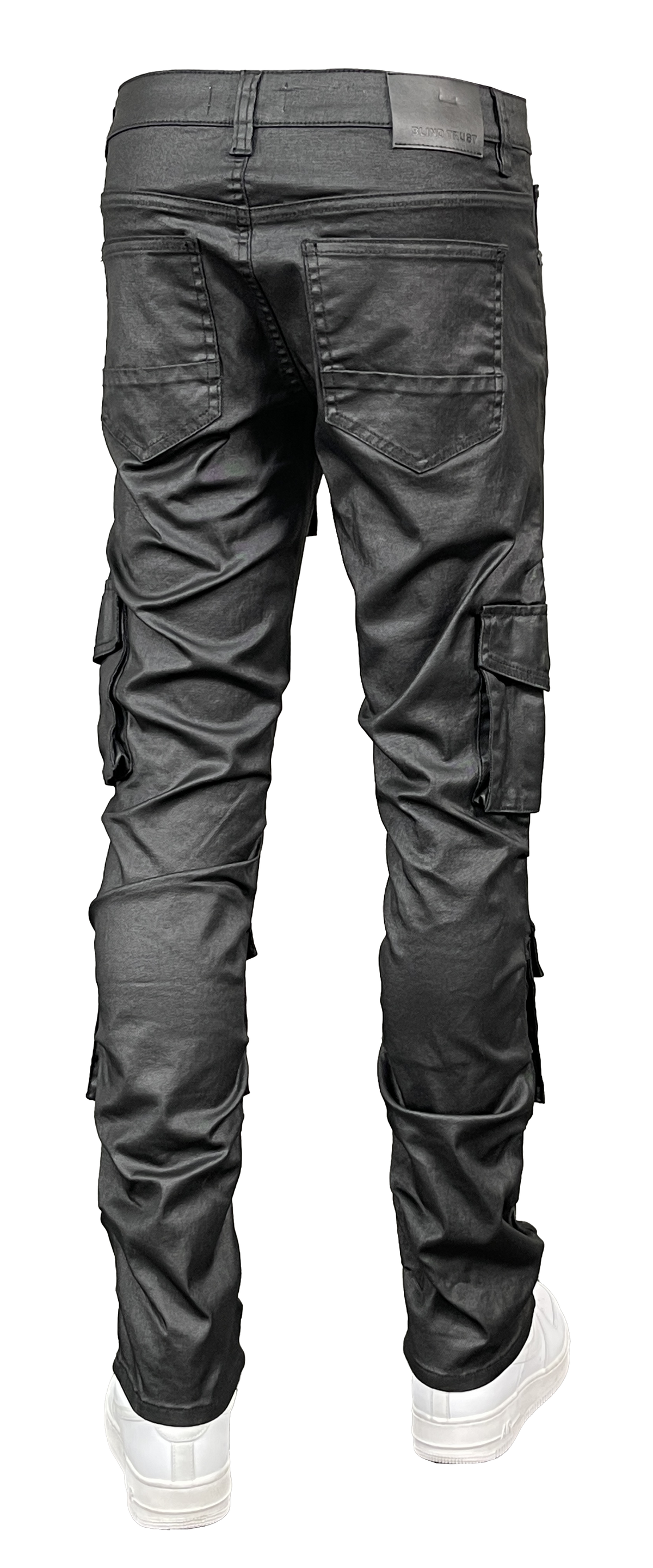 Coated Slim-Fit Cargo Jeans
