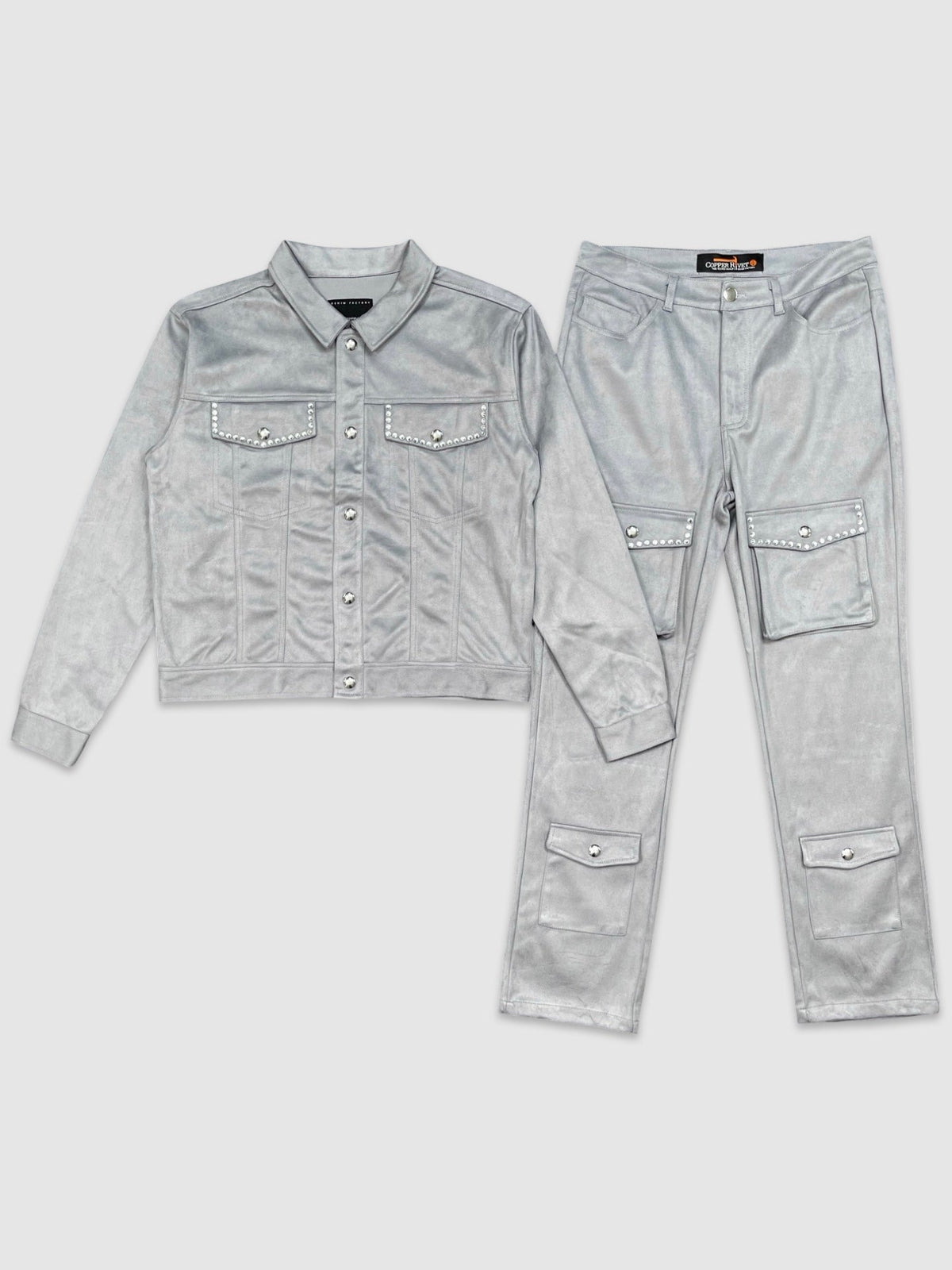 Stone Suede Crop Jacket Cargo Set, enlarged view