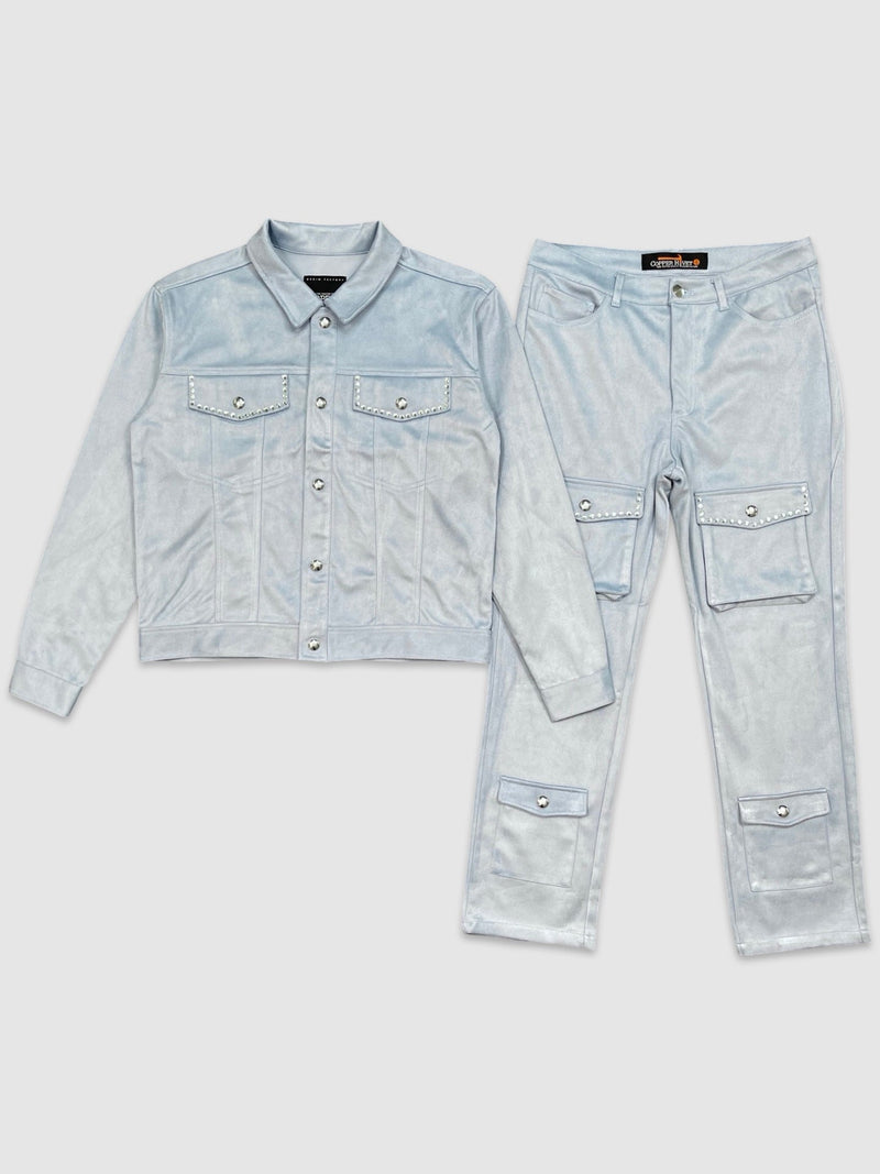 Men's Stone Suede Crop Jacket & Cargo Pants Set — alternate view