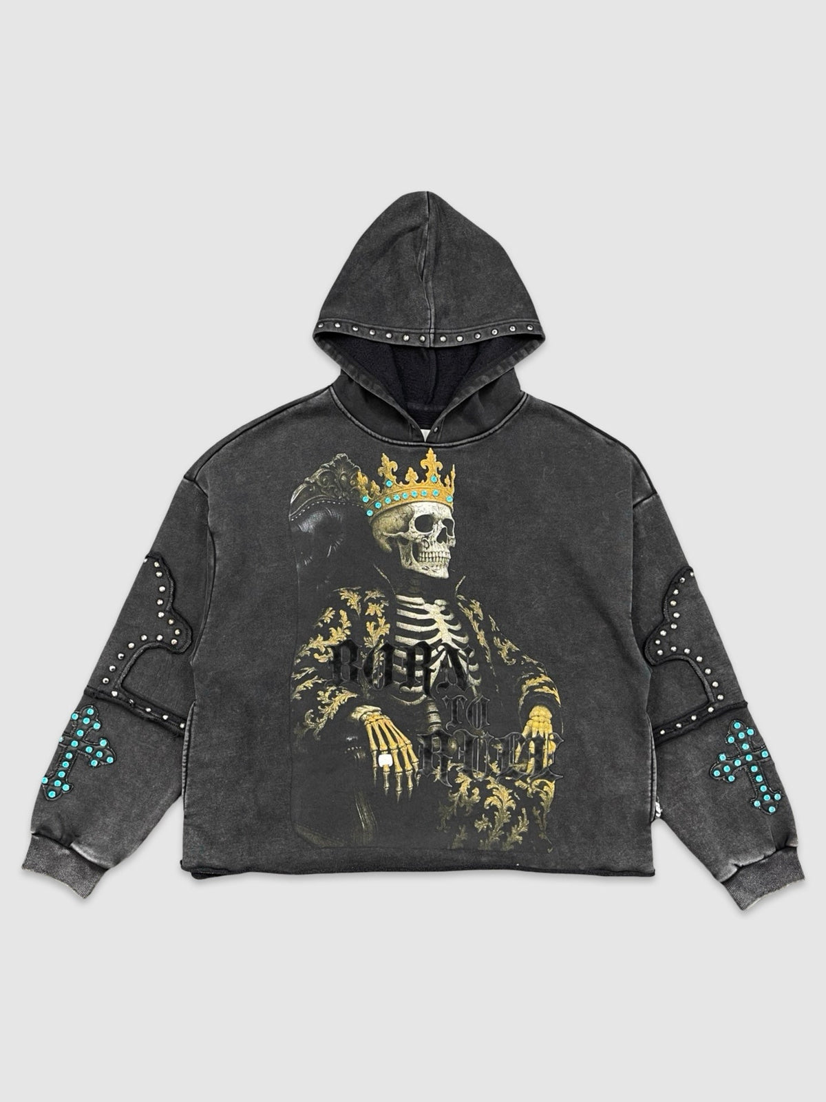Skull King Stone Crop Hoodie - Black