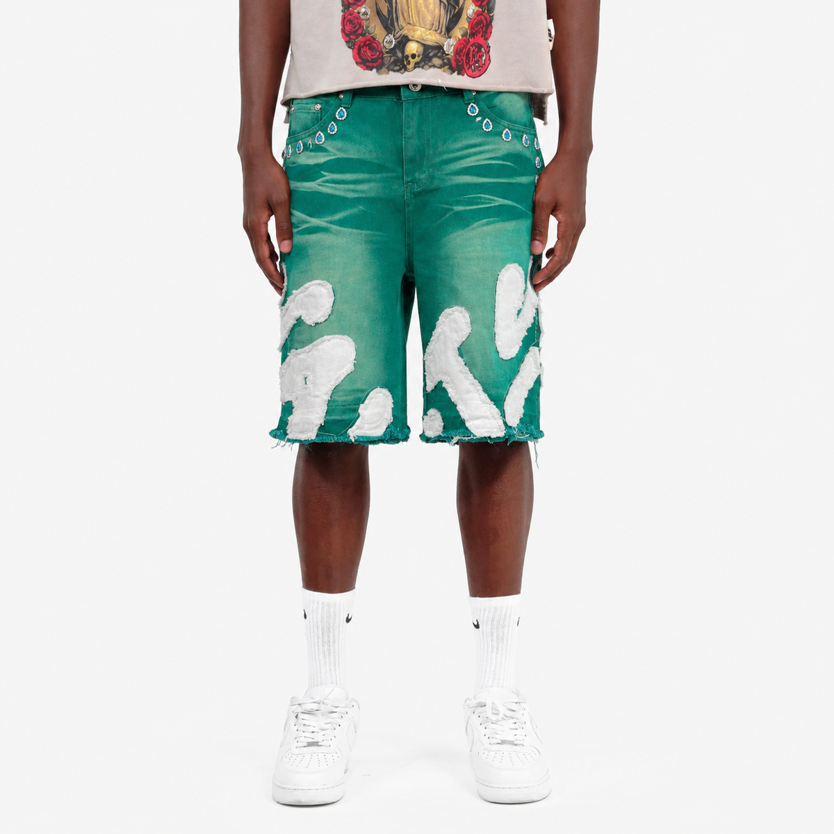 Vanity Stone & Emb Jean Shorts