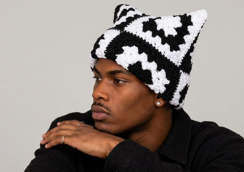 Crochet Square Cat Ear Beanie — alternate view