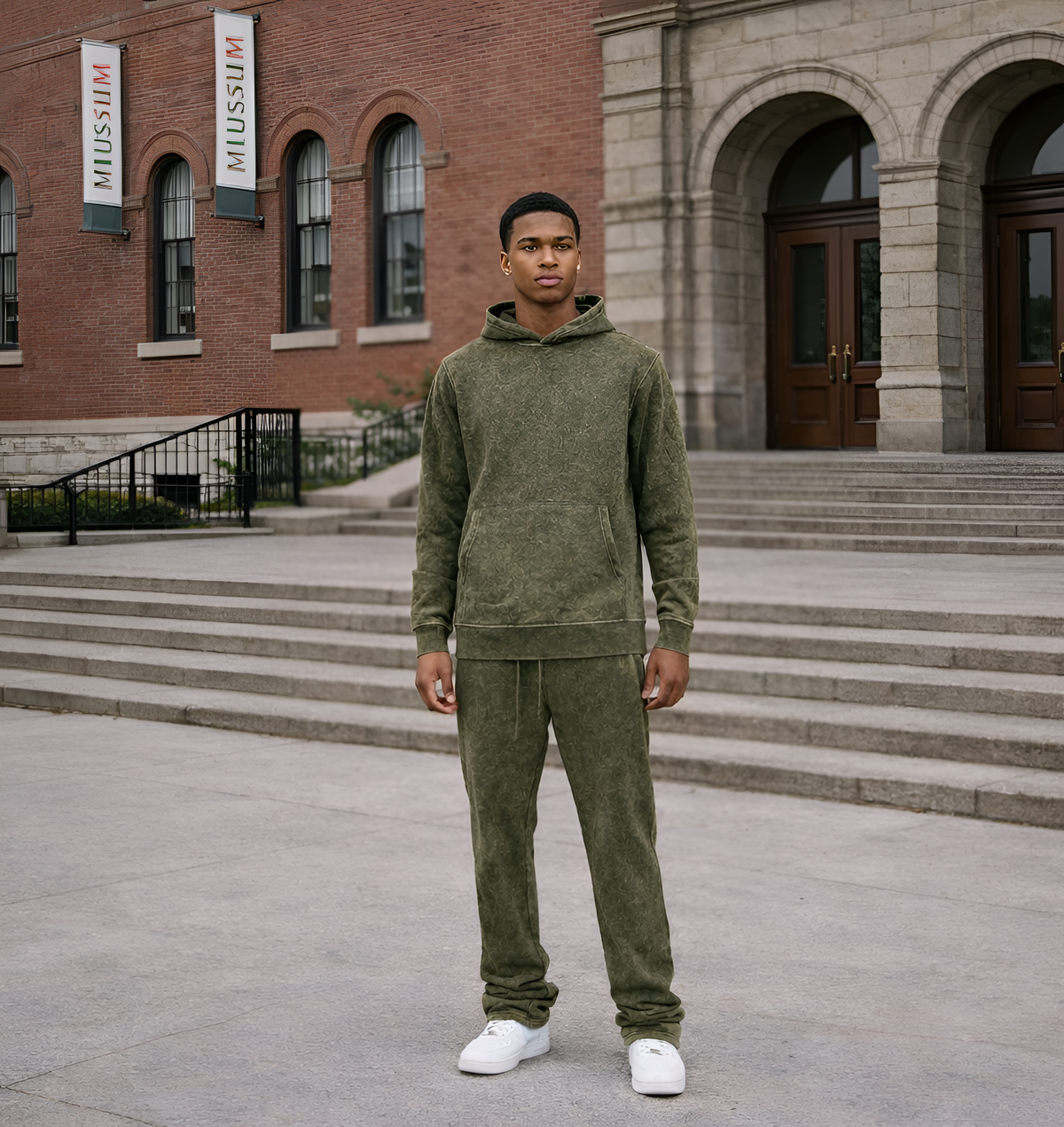 Acid Wash Pullover Fleece Hoodie