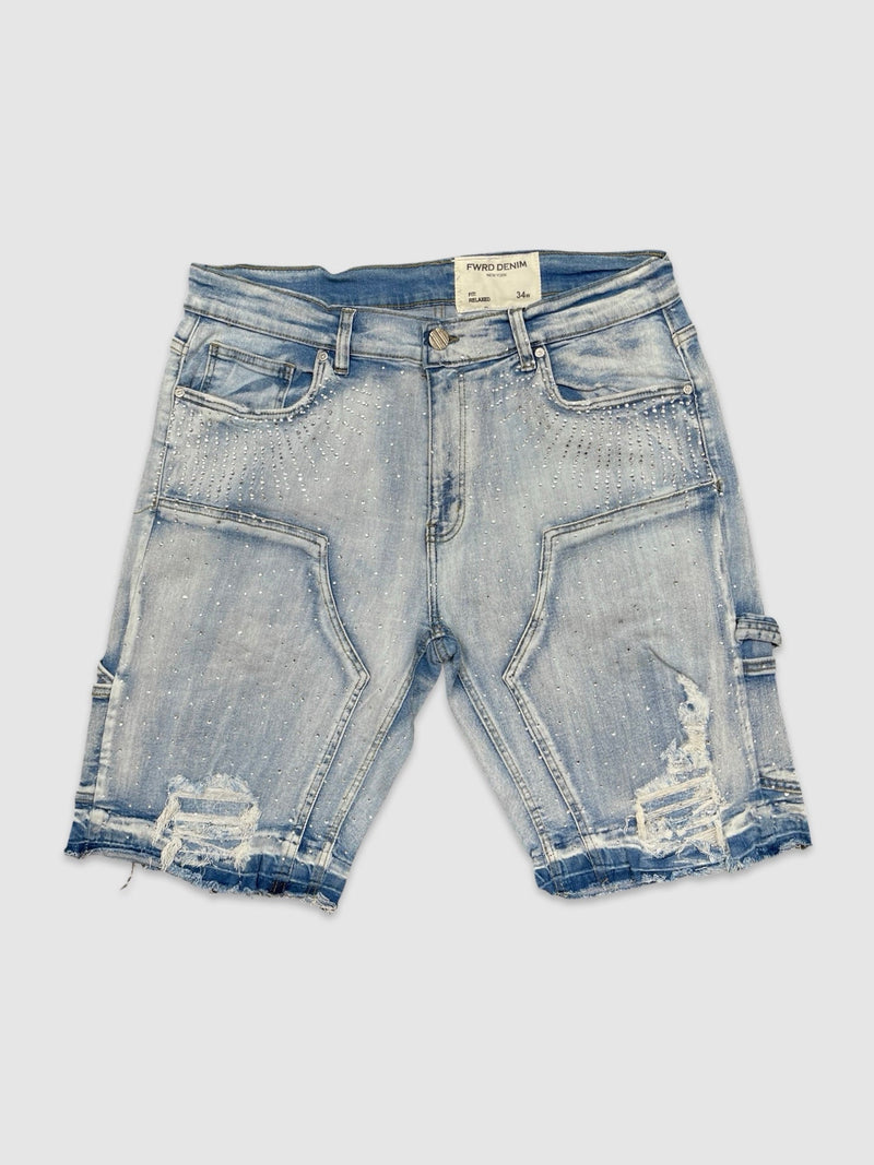 Crystal Denim Shorts - Ice Blue