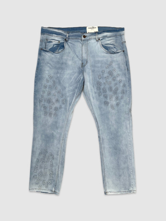 B&T Logo Embossed Denim Jeans - Ice Blue