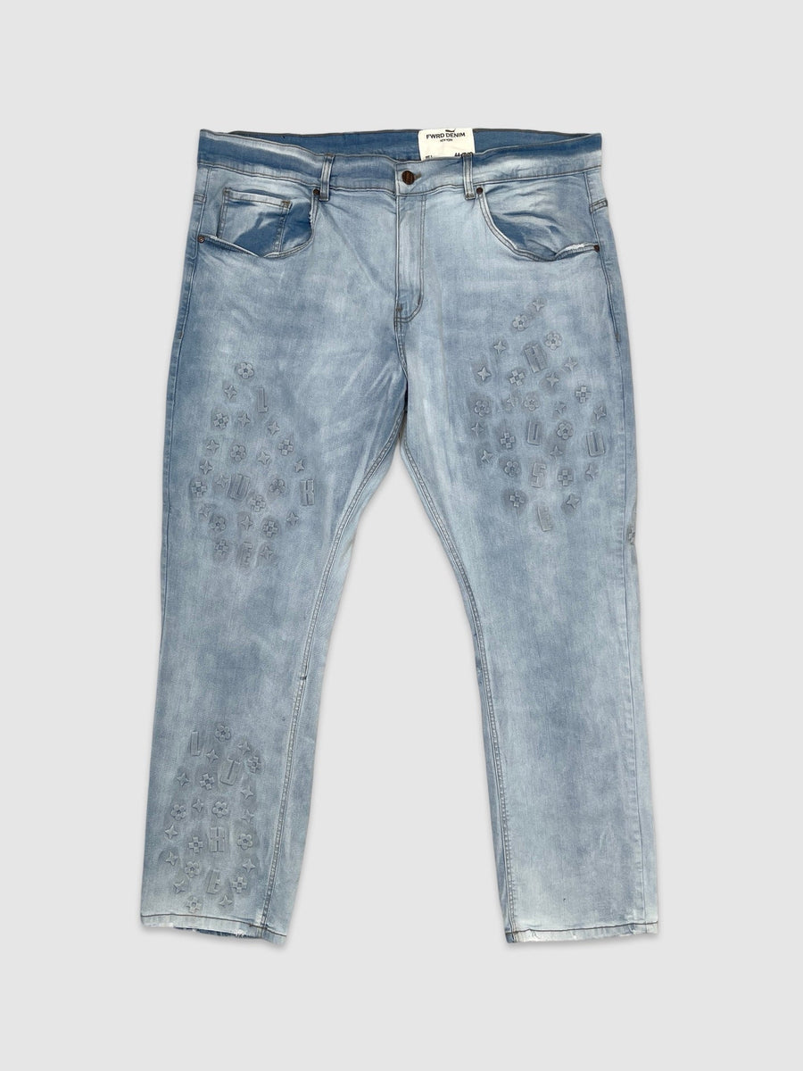 B&T Logo Embossed Denim Jeans - Ice Blue