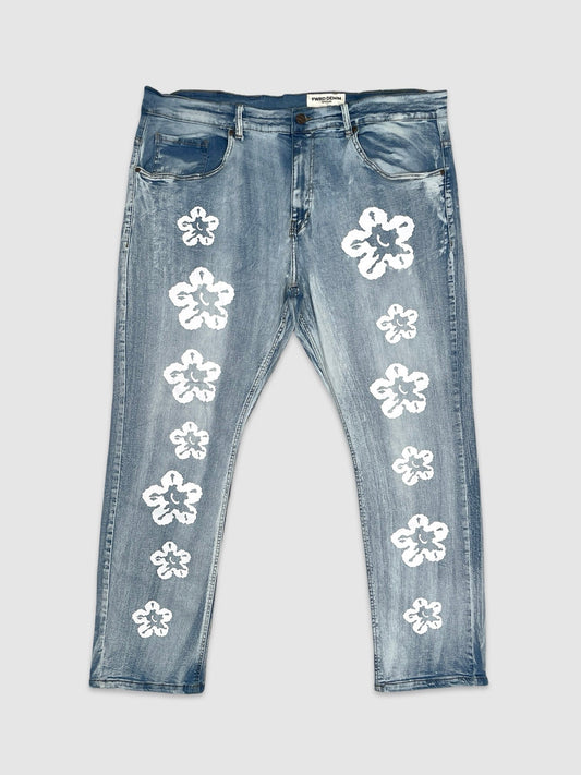 B&T Flower Denim Jeans - Ice Blue