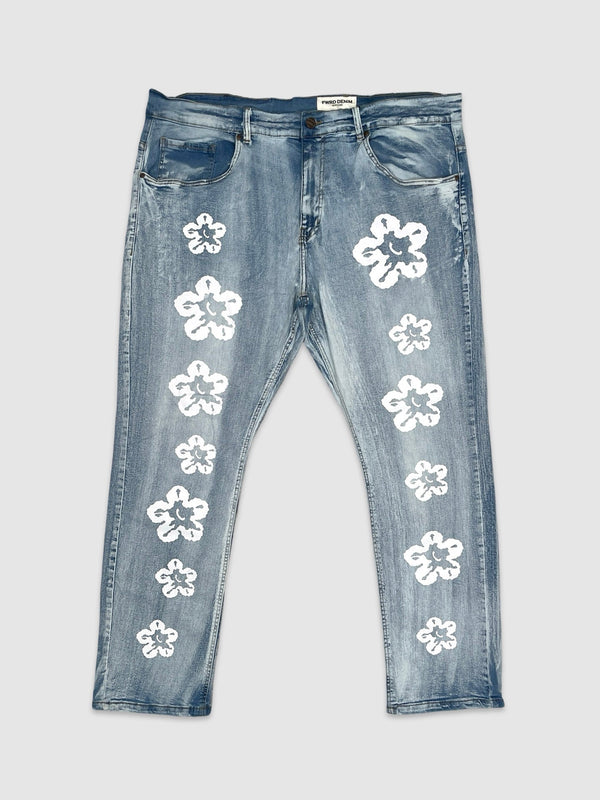 B&T Flower Denim Jeans - Ice Blue