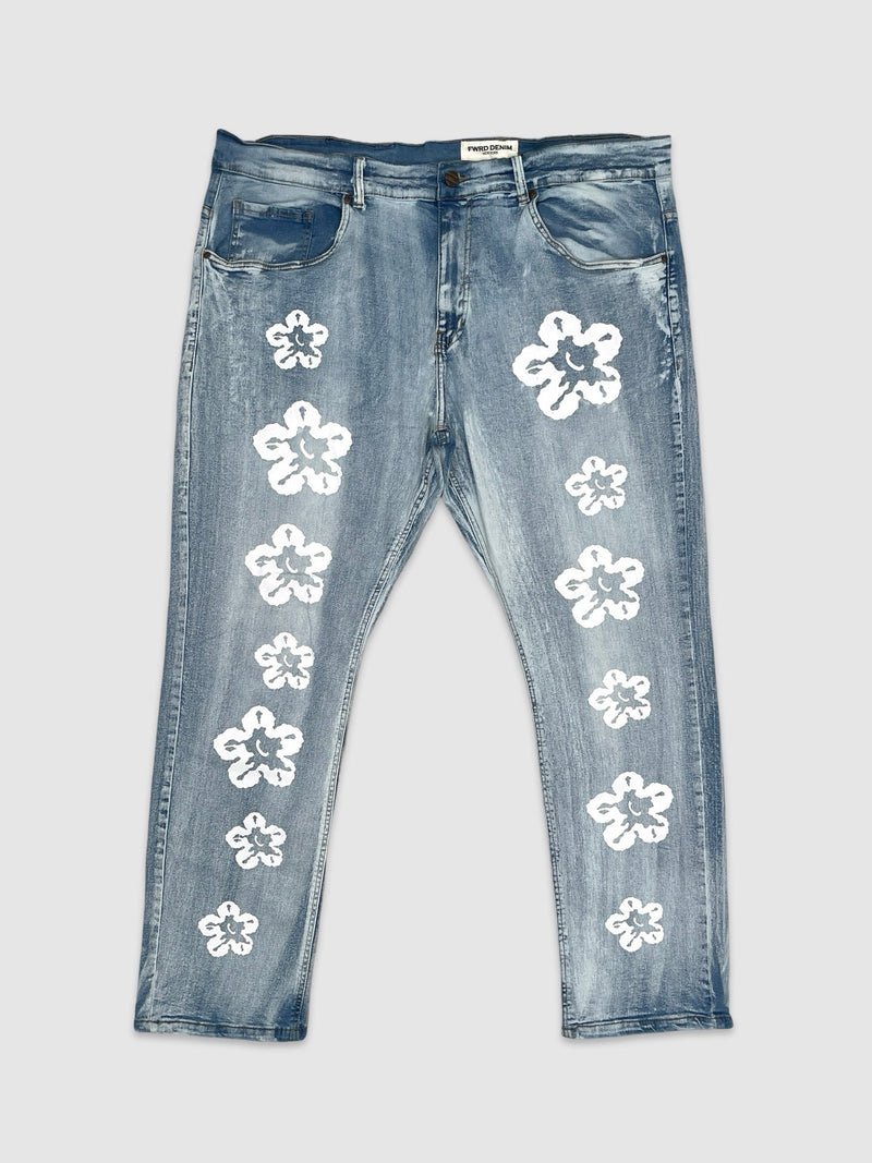 B&T Flower Denim Jeans - Ice Blue
